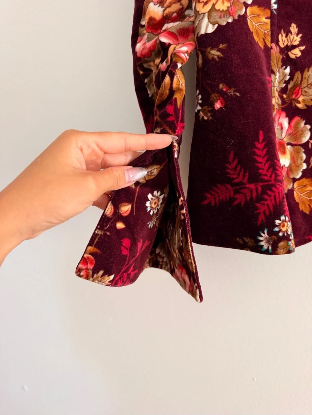 Jared Ross Floral Velvet Blazer Jacket Burgundy Boho Free People Style Size 4